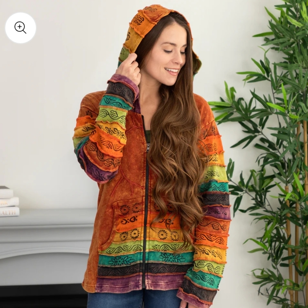 Greater Good Network Sunshine Daydream Hooded Jacket Handmade Colorful Size S/M